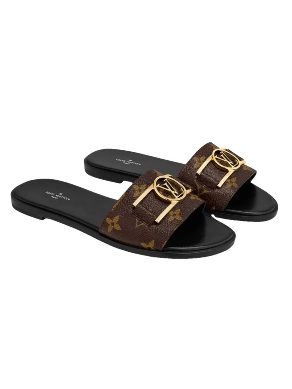 Authentic Louis Vuitton Brown Monogram Gold-Emblem Slide Sandals Size 39